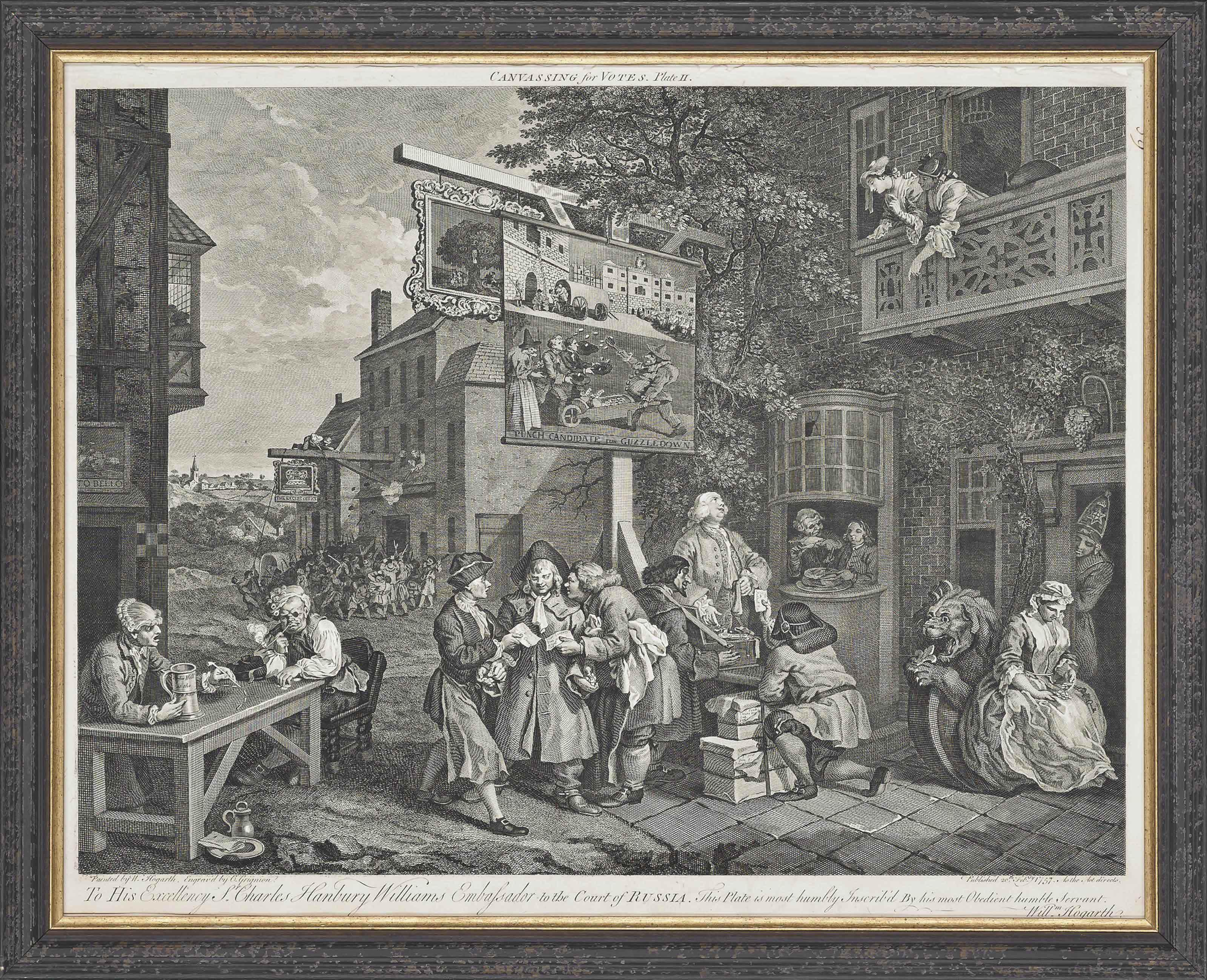 William Hogarth - The election series: An election entertainment; Canvassing for votes; The Polling; Chairing the members