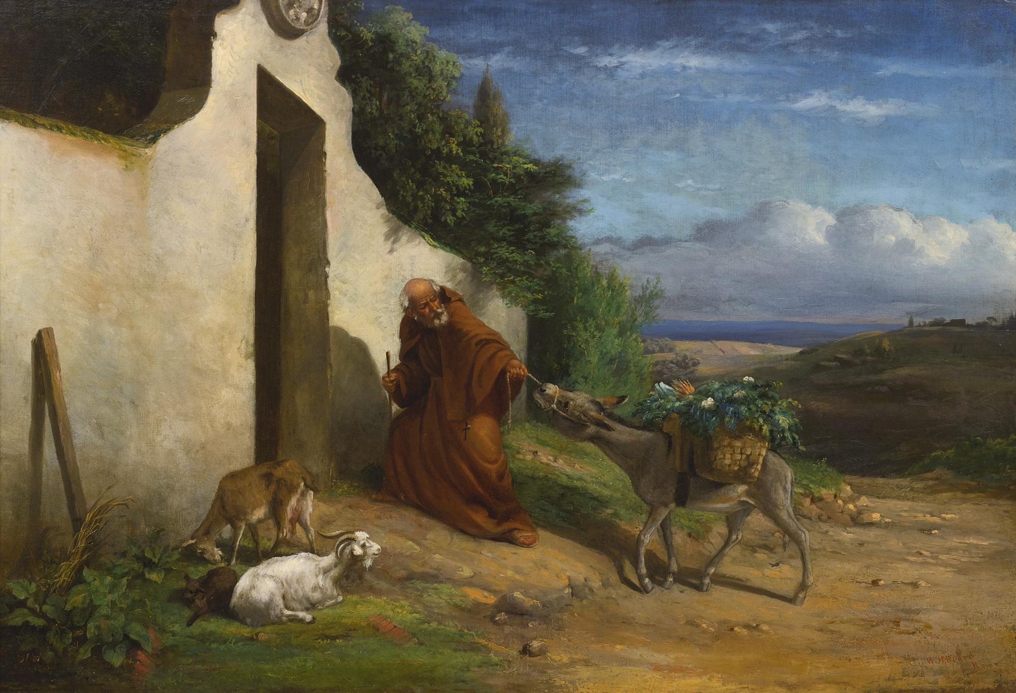William Holbrook Beard - Monk Pulling Donkey Laden With Baskets Of Vegetables