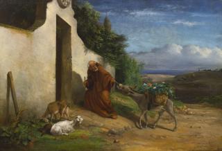 William Holbrook Beard - Monk Pulling Donkey Laden With Baskets Of Vegetables