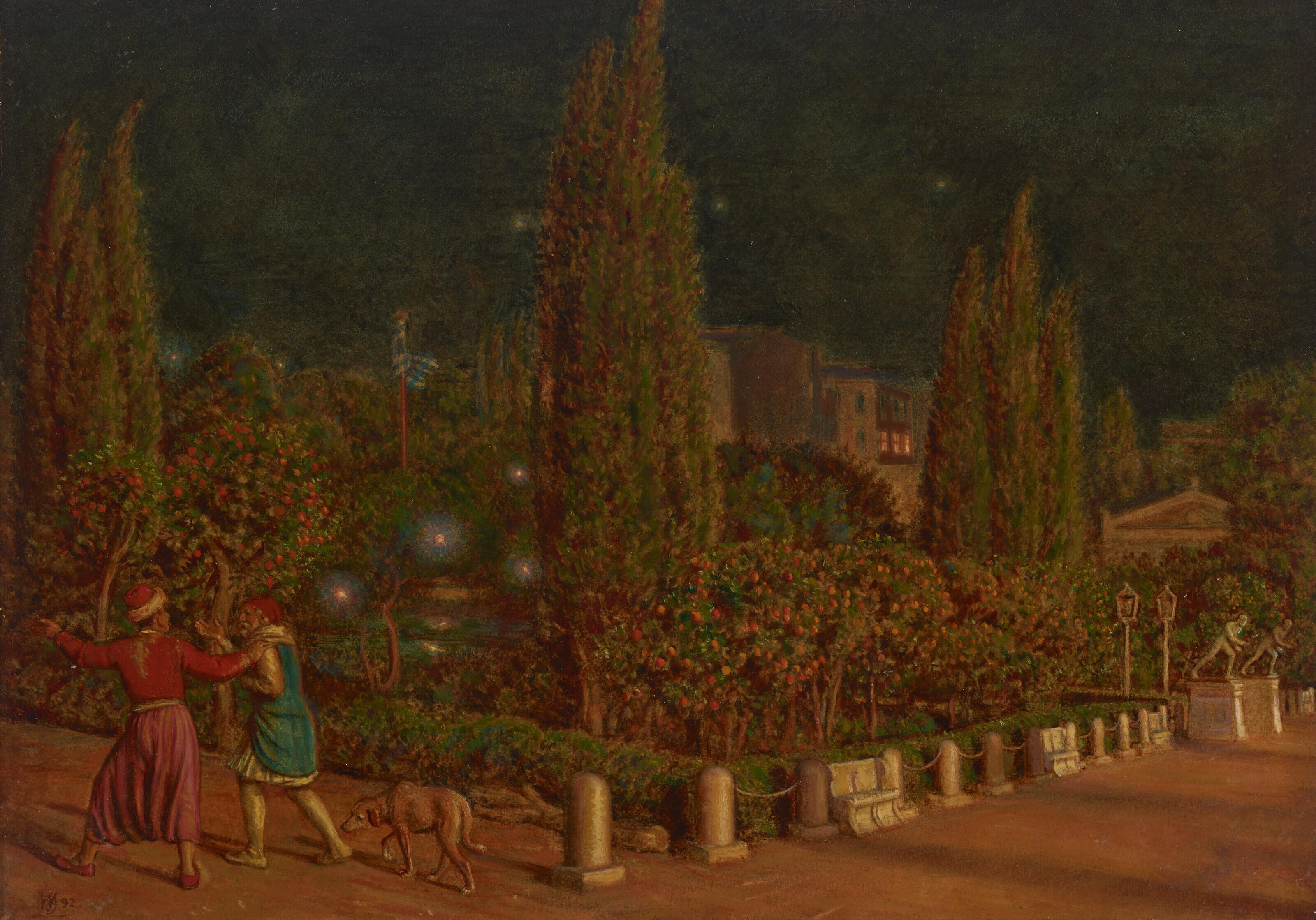 William Holman Hunt, O.M., R.W.S. - Piazza della Constituzione, Athens, by Night