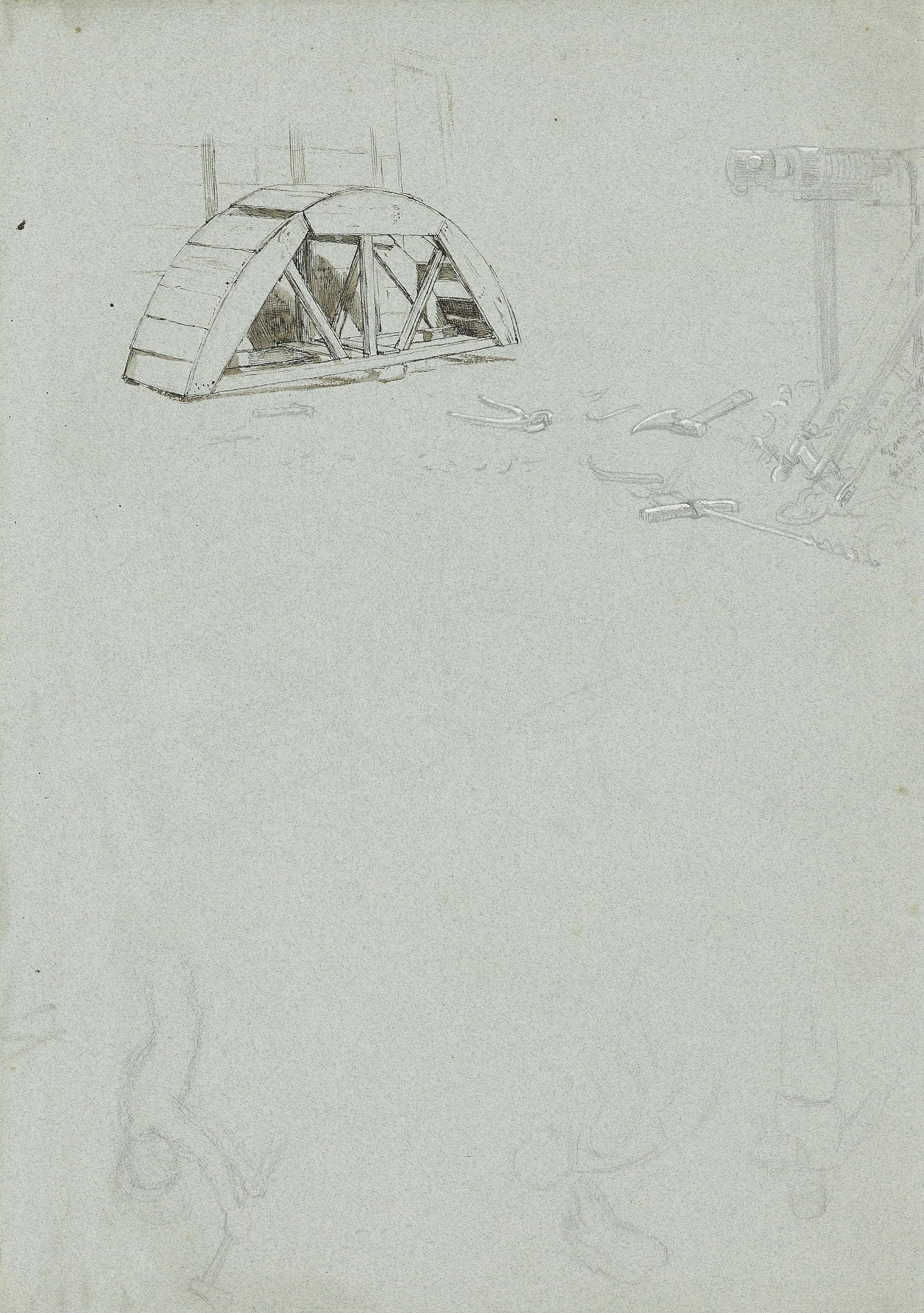 William Holman Hunt, O.M., R.W.S. - Studies Of Carpentry Tools And The Cover Of A Water Wheel For The Shadow Of Death
