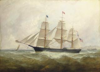 William Howard Yorke - The American clipper ship Susan Howland passing a lighthouse; thought to be Perch Rock Lighthouse and Fort