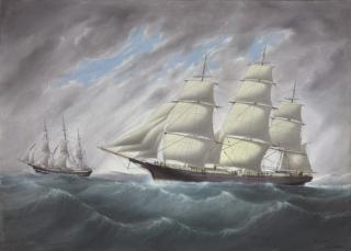 William Howard Yorke - The American medium clipper Beverly overhauling another three-master at sea