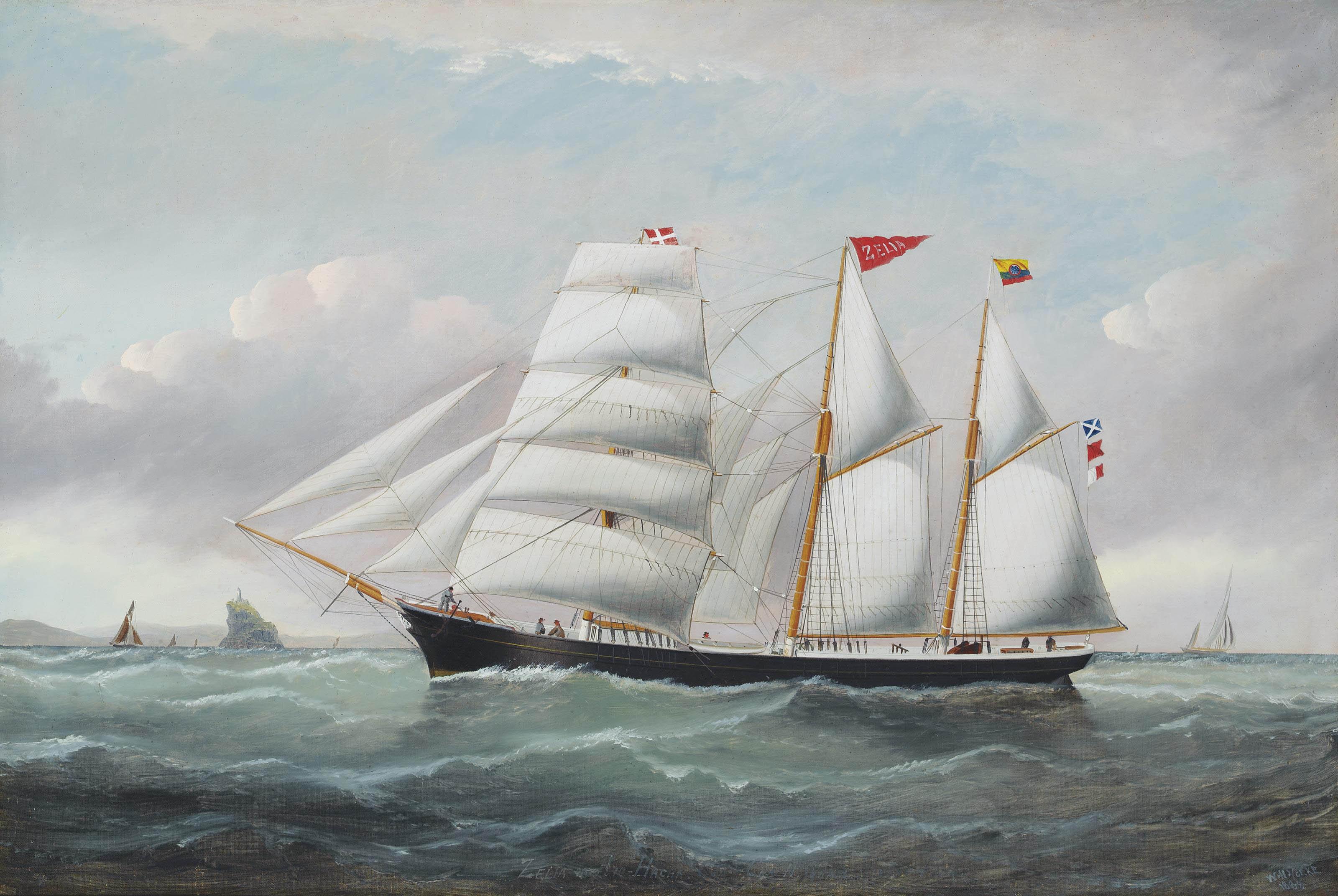 William Howard Yorke - The Colombian barquentine Zelia from Riohacha, making her numbers off Norby on the Island of Fano, Denmark