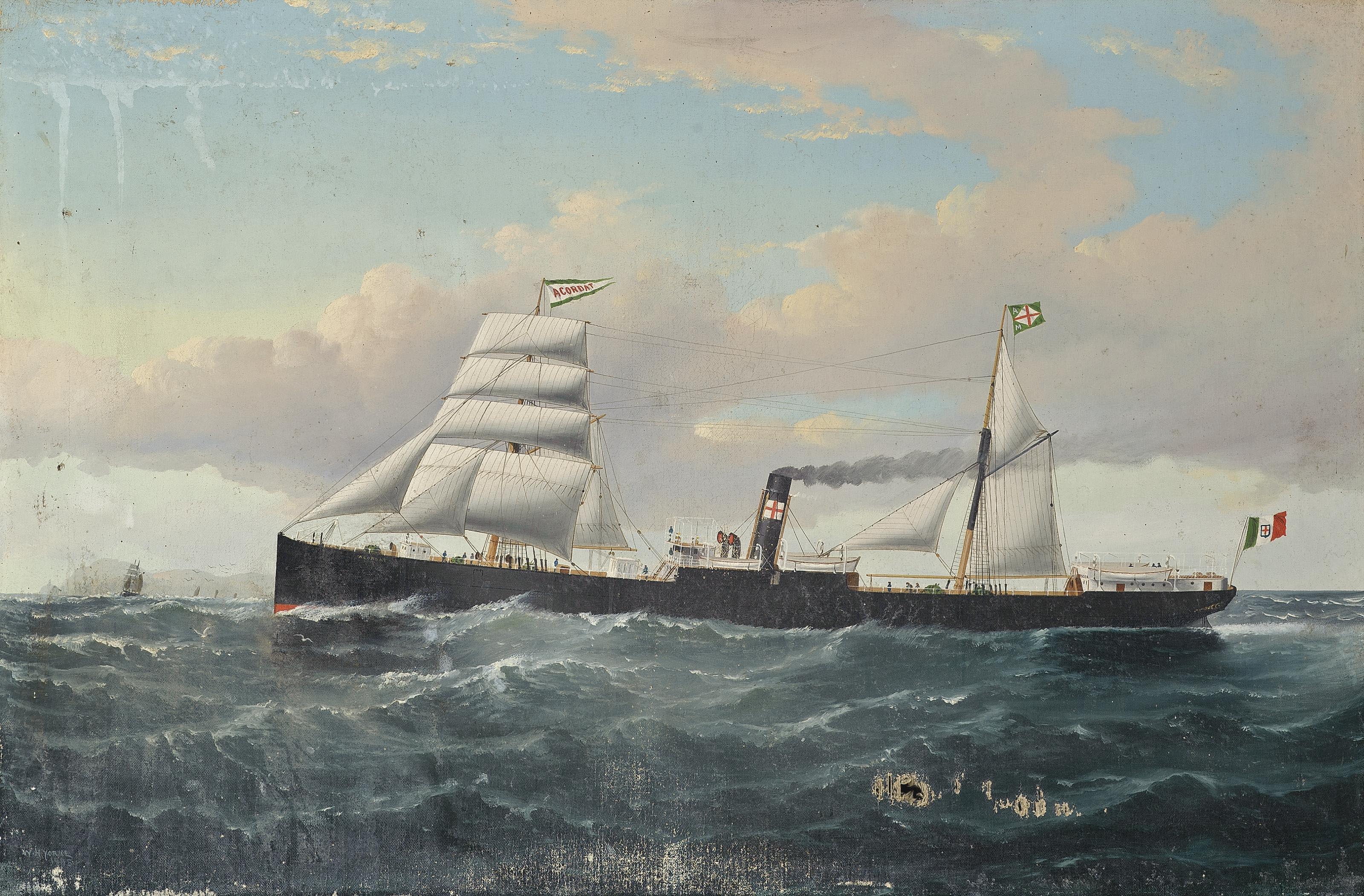 William Howard Yorke - The Italian steamship Acordat off the South Stack lighthouse