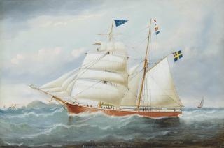 William Howard Yorke - The Swedish brigantine Wasa of Figeholm passing the South Stack lighthouse on her way to Liverpool