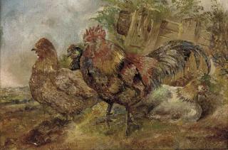William Huggins - A cock and hens
