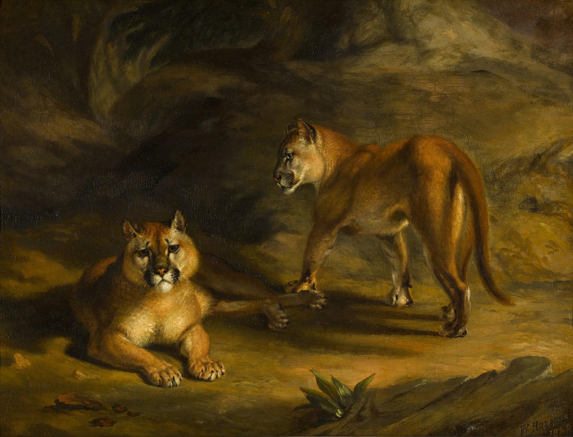 William Huggins - Two Pumas In A Landscape