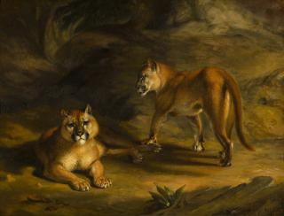 William Huggins - Two Pumas In A Landscape