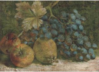 William Hughes - Apples, A Pear And A Bunch Of Grapes On A Mossy Bank