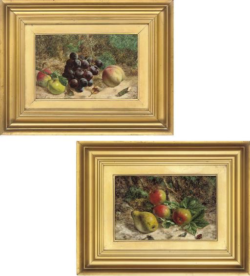 William Hughes - Apples and a pear on a mossy bank; and Apples and grapes on a mossy bank