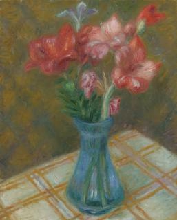 William J. Glackens - Gladiolas In Green Glass Vase