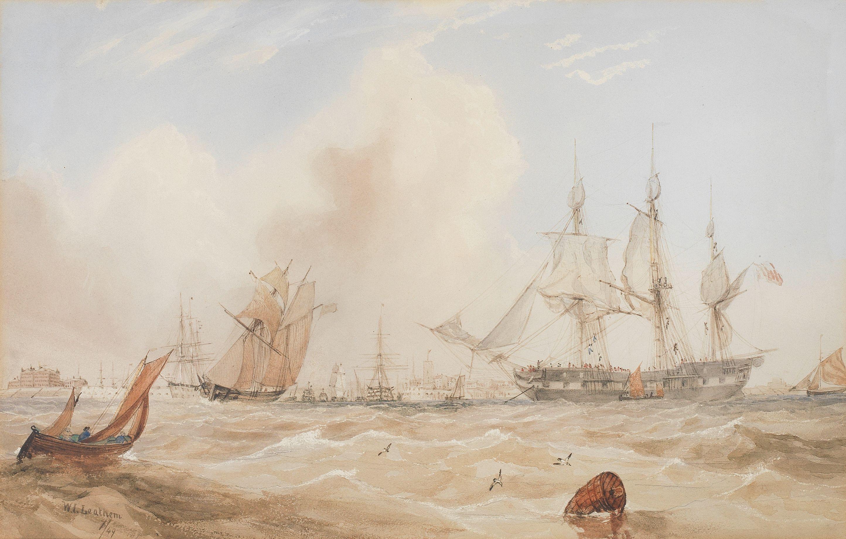 William J. Leathem - A troop ship preparing to get underway in crowded waters off Portsmouth