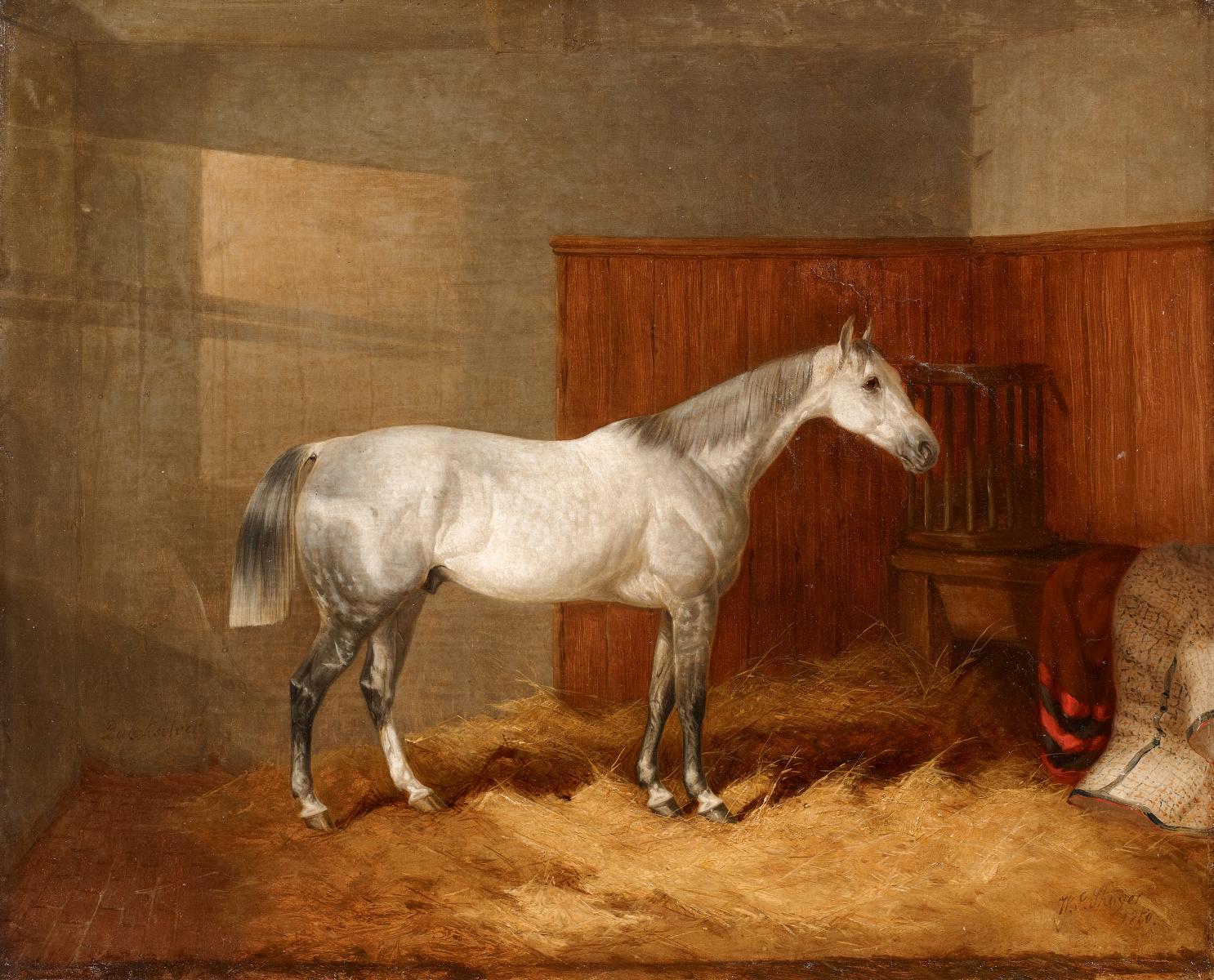 William J. Shayer - Pferdeporträt im Stall