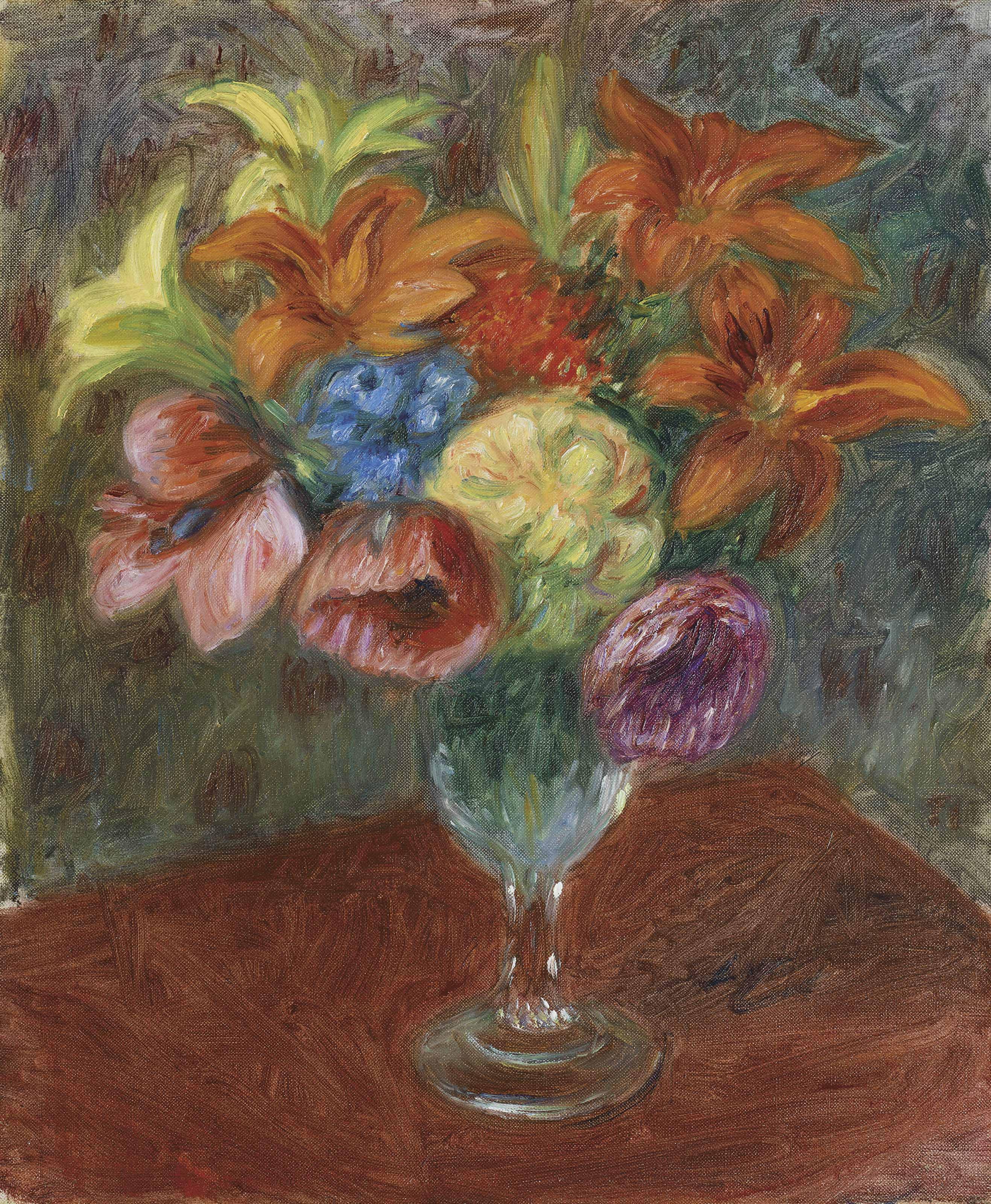 William James Glackens - Poppies, Lillies, & Blue Flower
