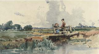 William James Müller - A mother and child resting by a gate