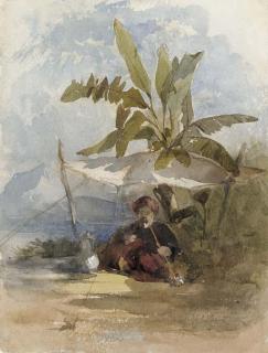 William James Müller - A Turk smoking a pipe beneath an awning, Lycia