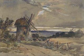 William James Müller - A windmill in an extensive landscape