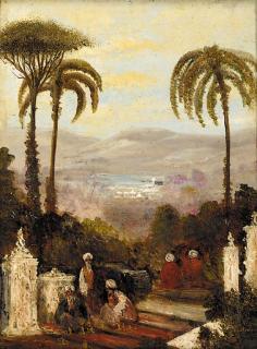 William James Müller - Figures on a terrace in an Eastern landscape