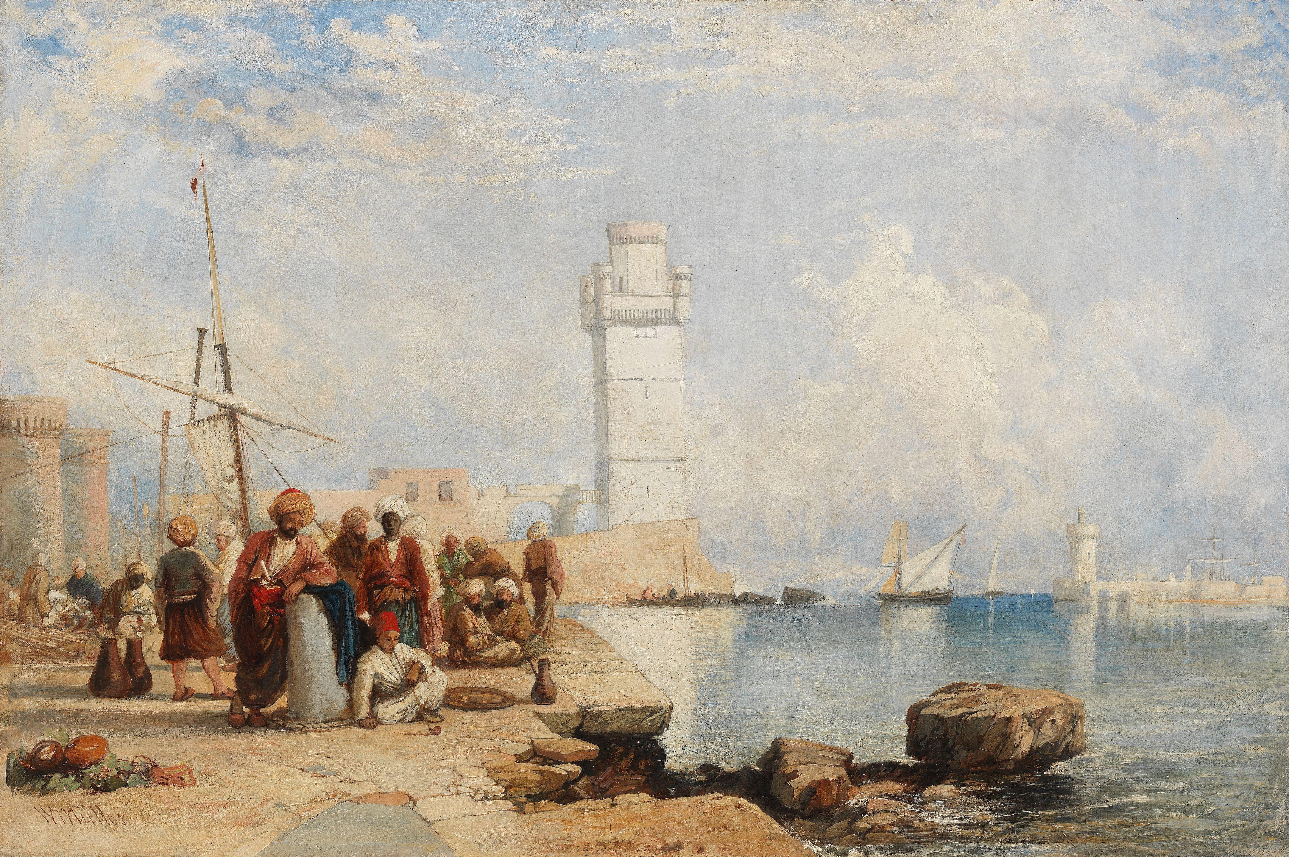 William James Müller - Mandraki harbour, Rhodes unframed