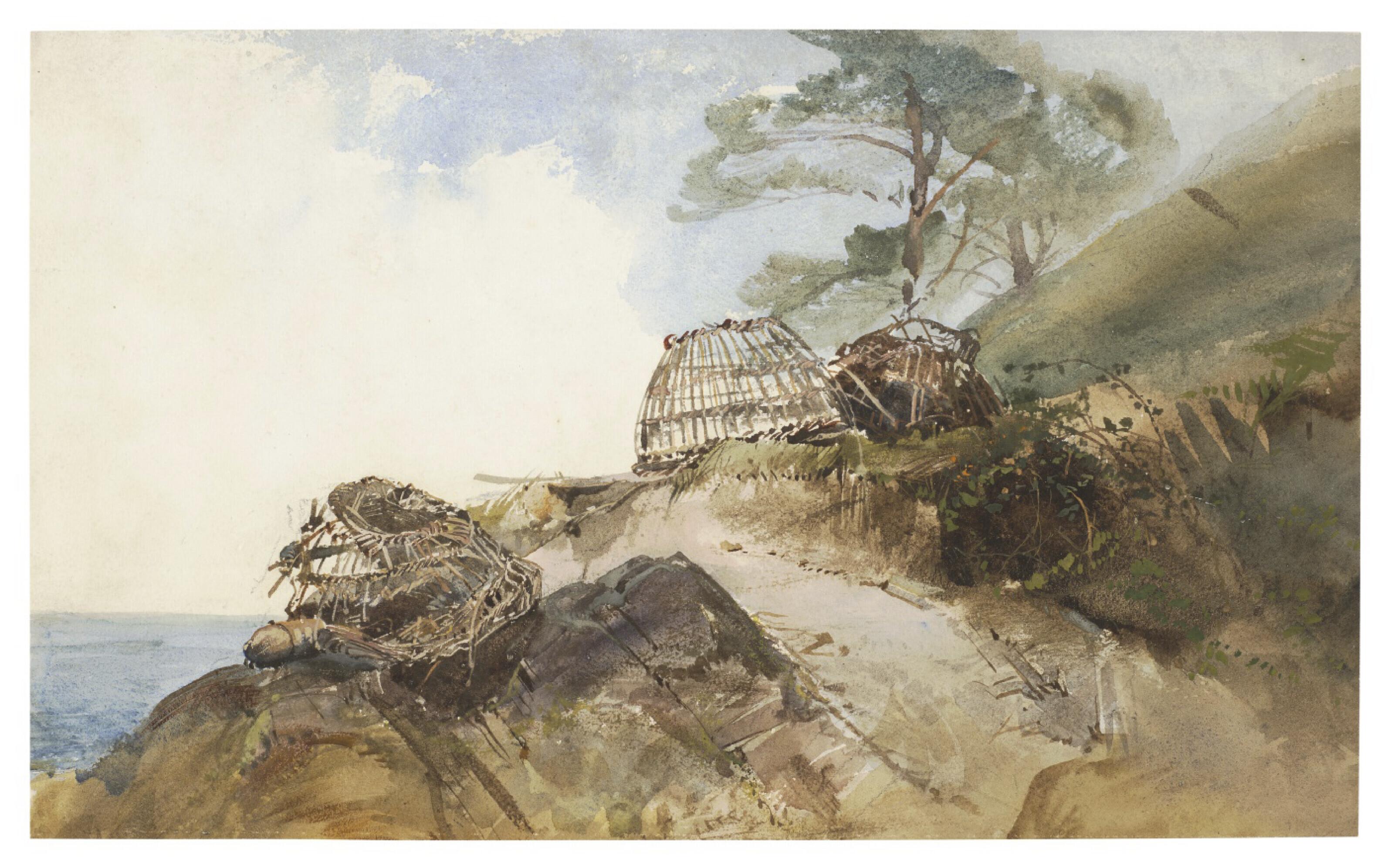 William James Müller - Old lobster pots by a coastal track