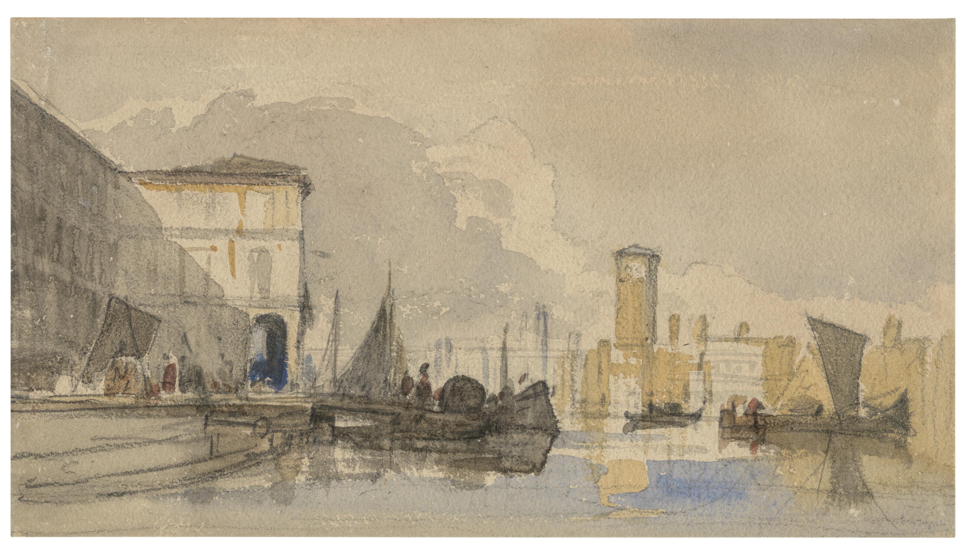 William James Müller - View of Venice (recto); Figure study (verso)