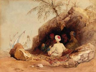William James Muller - Lycian men smoking at the mouth of a cave