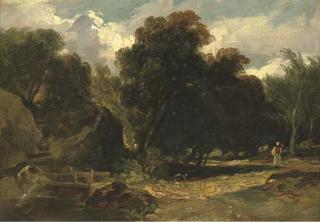 William James Muller - Wooded River Landscape With A Figure On A Path