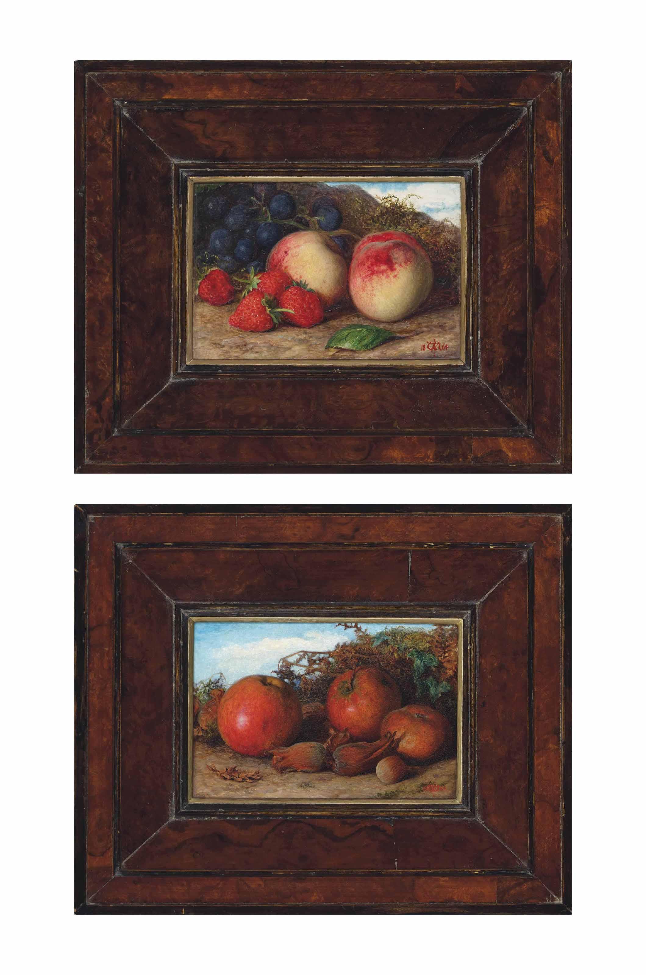 William James Webbe - Summer: Still Life Of Strawberries, Peaches And Grapes; And Autumn: Still Life Of Apples And Cobnuts