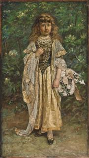 William John Hennessy, R.O.I., P.S., N.A. - Portrait Of Moya Hennessey, The Artist\'S Daughter, Aged About 10, Standing Full Length, In An Elaborate Costume And Carrying A Basket Of Flowers