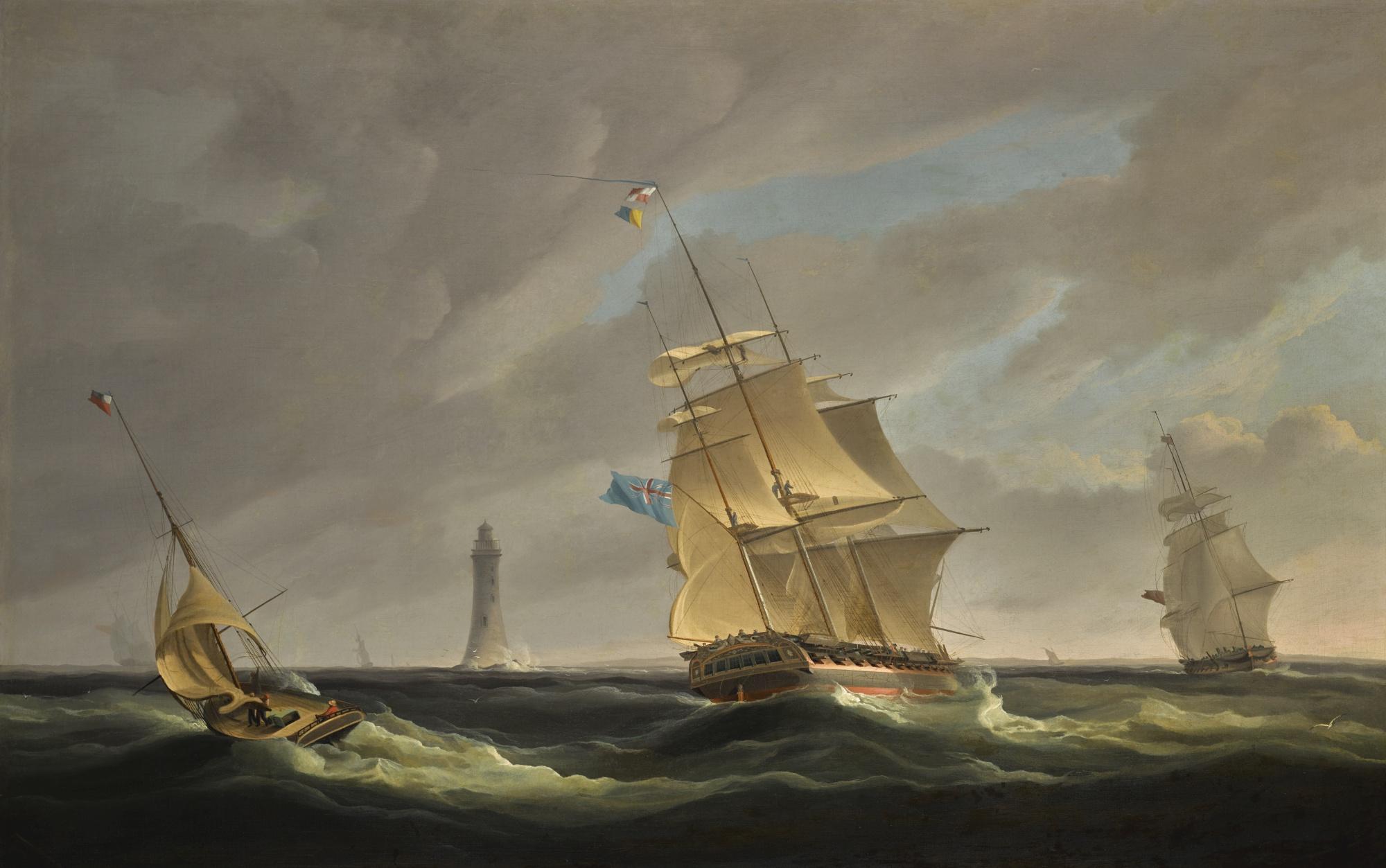 William John Huggins - A Frigate And A Yacht Off The Eddystone Lighthouse