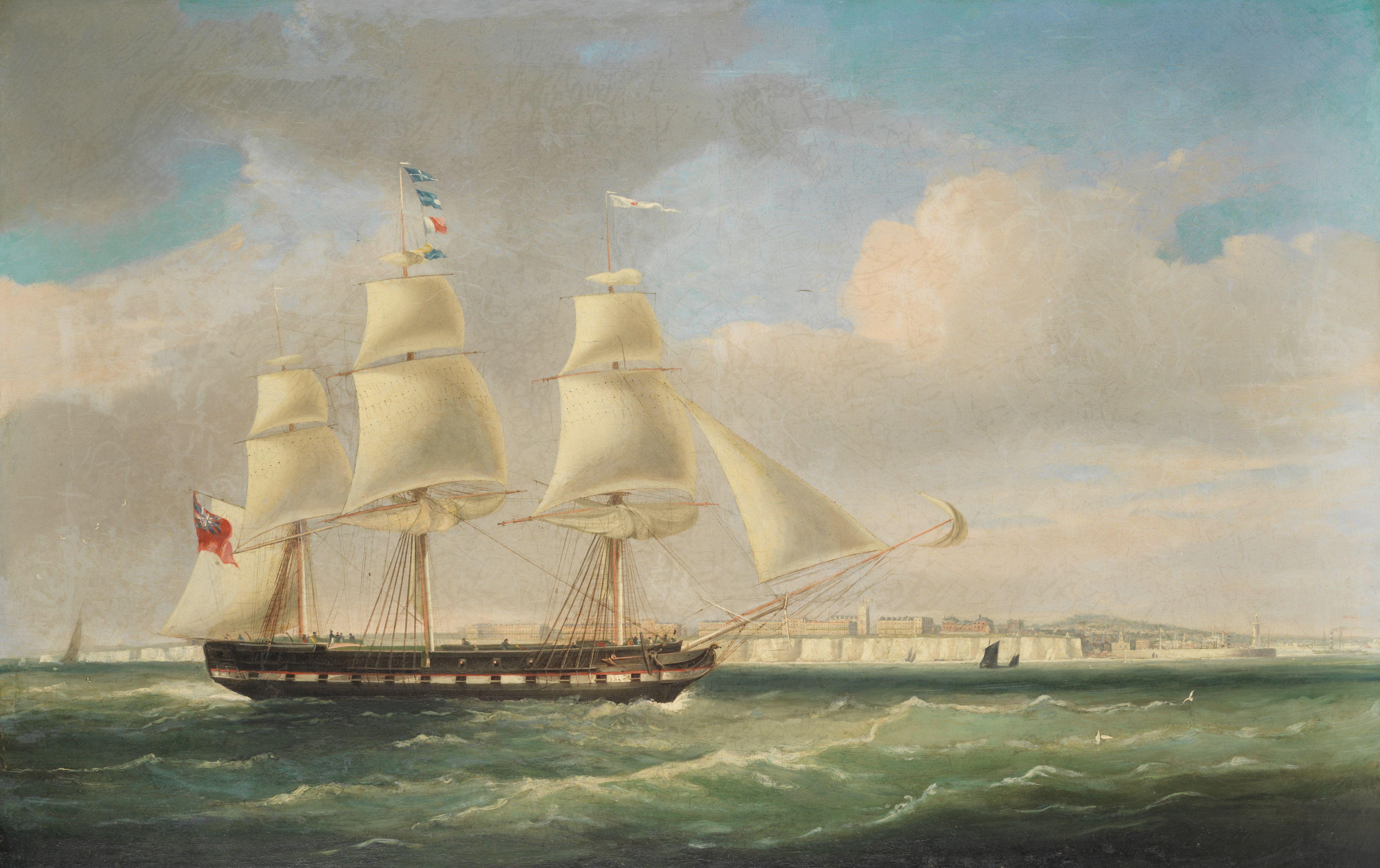 William John Huggins - A frigate signalling her number off Ramsgate