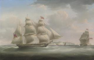 William John Huggins - A postal packet in two positions, in the Channel off Dover, with the pilot cutter approaching