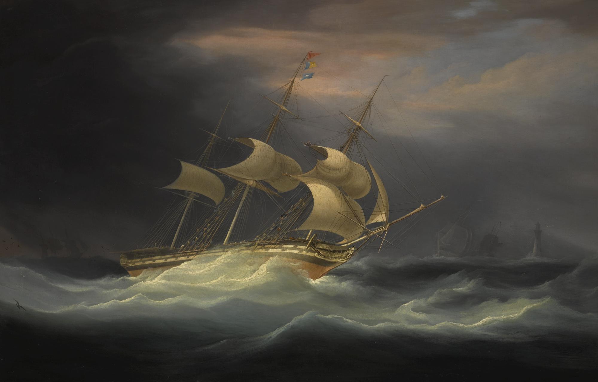 William John Huggins - An East Indiaman In A Storm Off The Eddystone Lighthouse