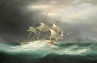 William John Huggins - An East Indiaman in squally waters off the Eddystone lighthouse