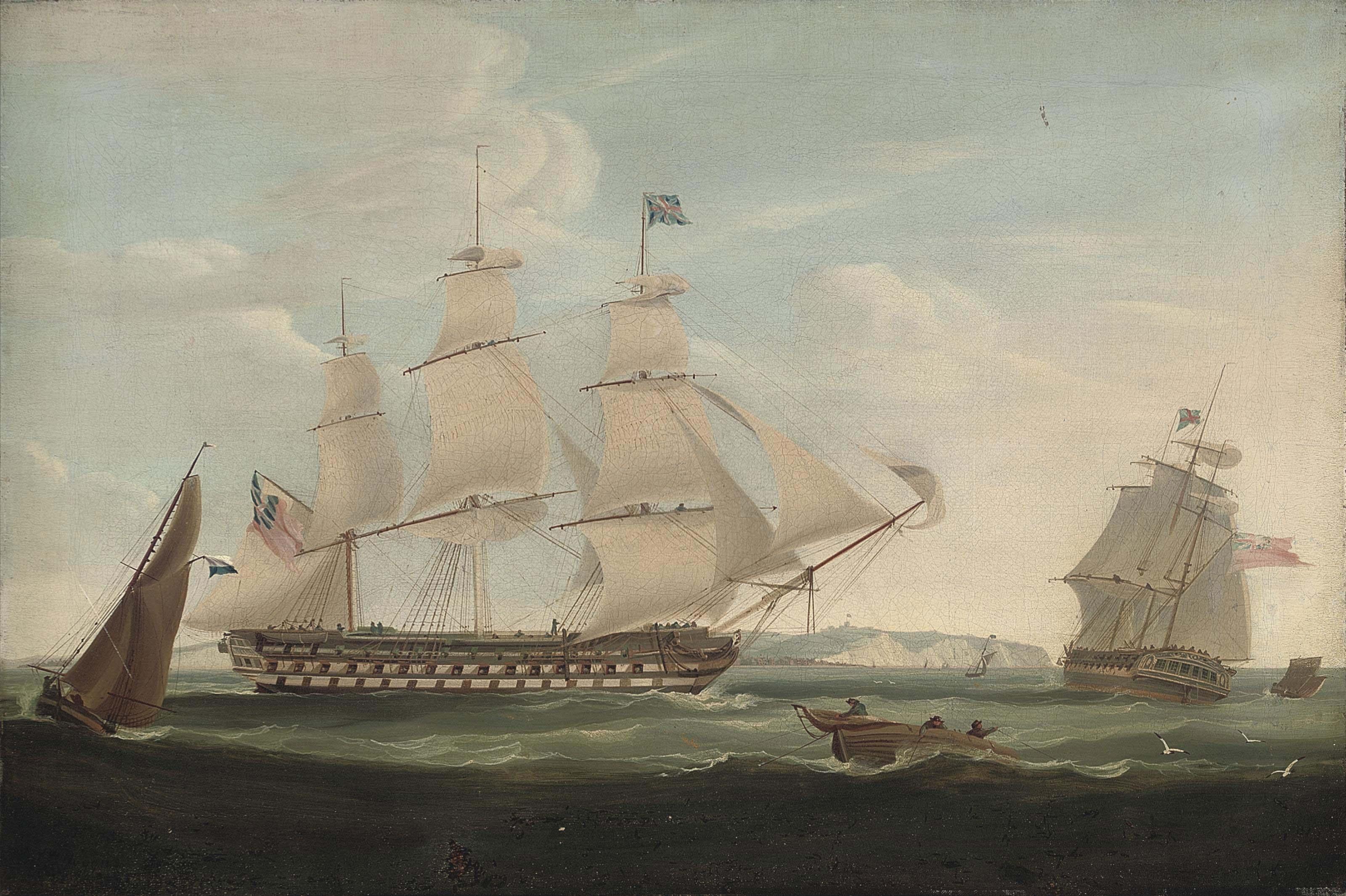 William John Huggins - Lowther Castle in two positions in the Channel off Dover