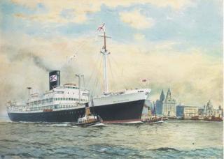 William John Patton McDowell - The Booth Line\'s Hildebrand arriving at Liverpool under tug escort