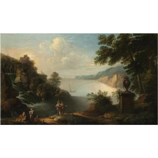 William Jones - A Rocky Coastal Landscape With Soldiers And Other Figures In The Near Foreground