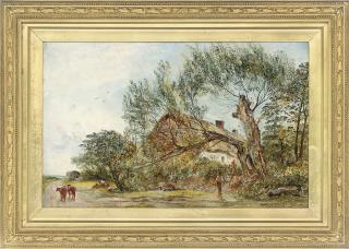 William Joseph J. C. Bond - Figures by a fallen tree, before a cottage