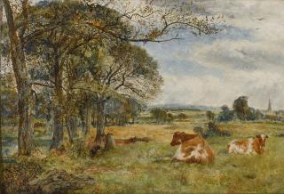 William Joseph Julius Caesar Bond - Cattle Grazing, With Sefton Church Beyond 