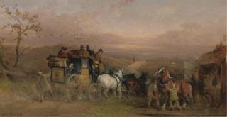 William Joseph Shayer - A Coach And Four At A Blacksmiths