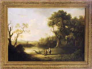 William Joseph Shayer - A couple and dog by the river