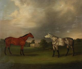 William Joseph Shayer - A grey dapple and a chestnut in a country park