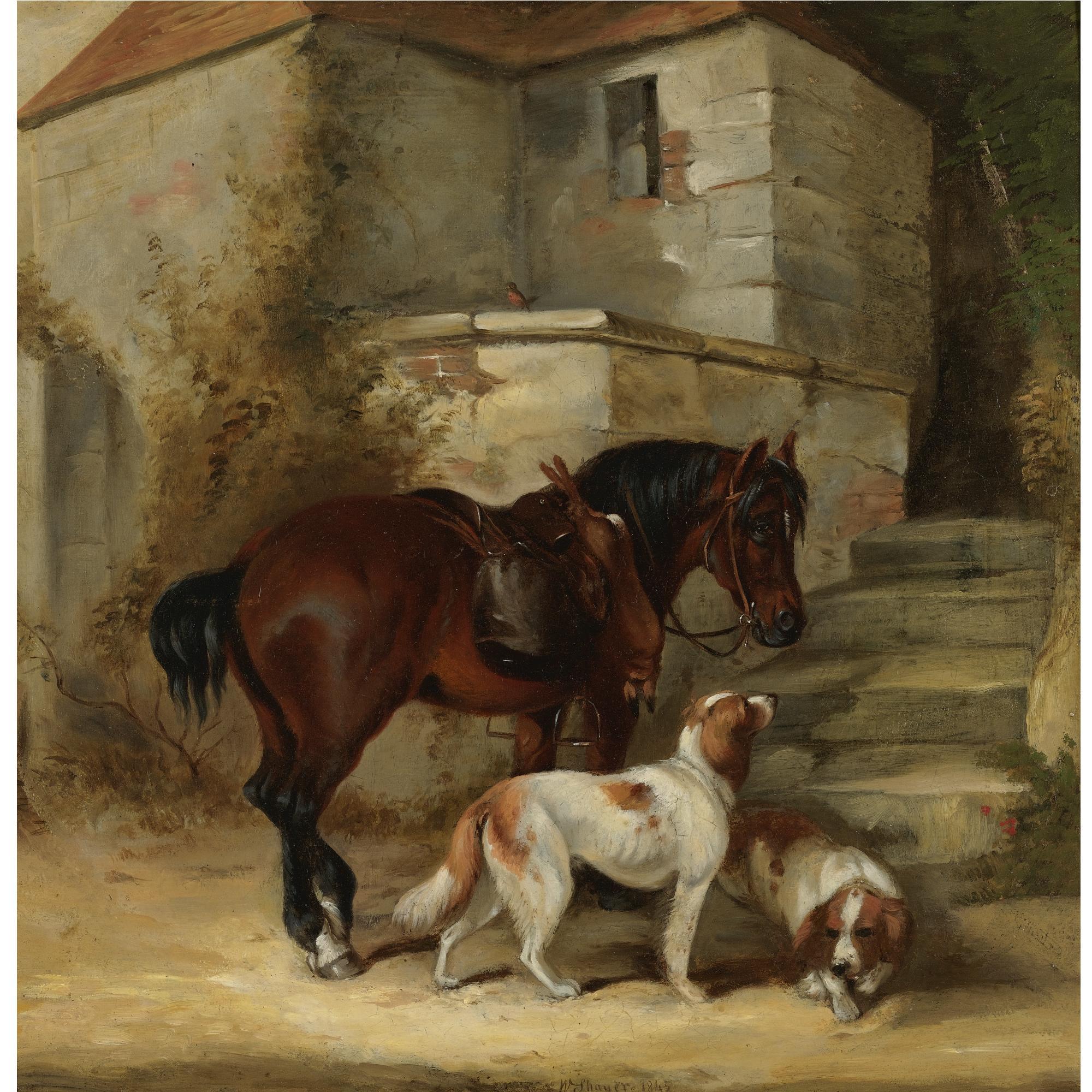 William Joseph Shayer - British A Shooting Pony And Two Spaniels