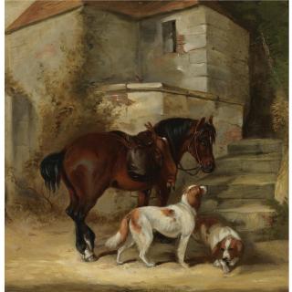 William Joseph Shayer - British A Shooting Pony And Two Spaniels