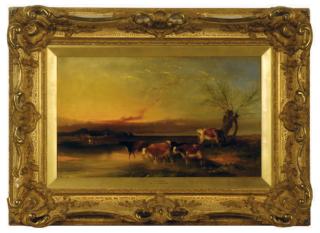 William Joseph Shayer - Cattle by a river at sunset; and a companion painting