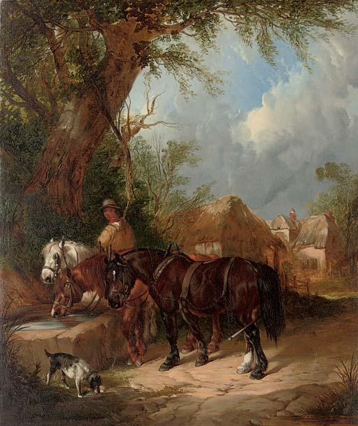 William Joseph Shayer - Horses watering at the trough