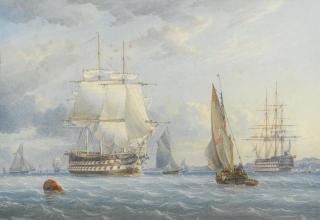 William Joy - Man-O-War Coming Into Anchor With Shipping At Spithead; Shipping In A Storm