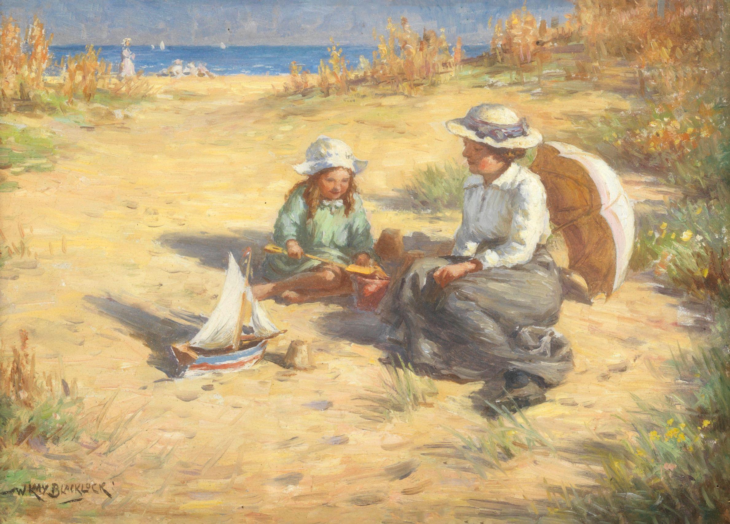 William Kay Blacklock - Sandcastles at the seaside; Girl and a hungry goat, a pair both 16.5 x 23.5cm (6 1/2 x 9 1/4in). (2)