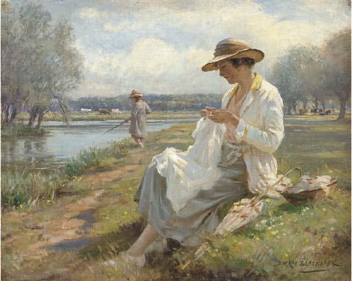 William Kay Blacklock - Sewing by the River